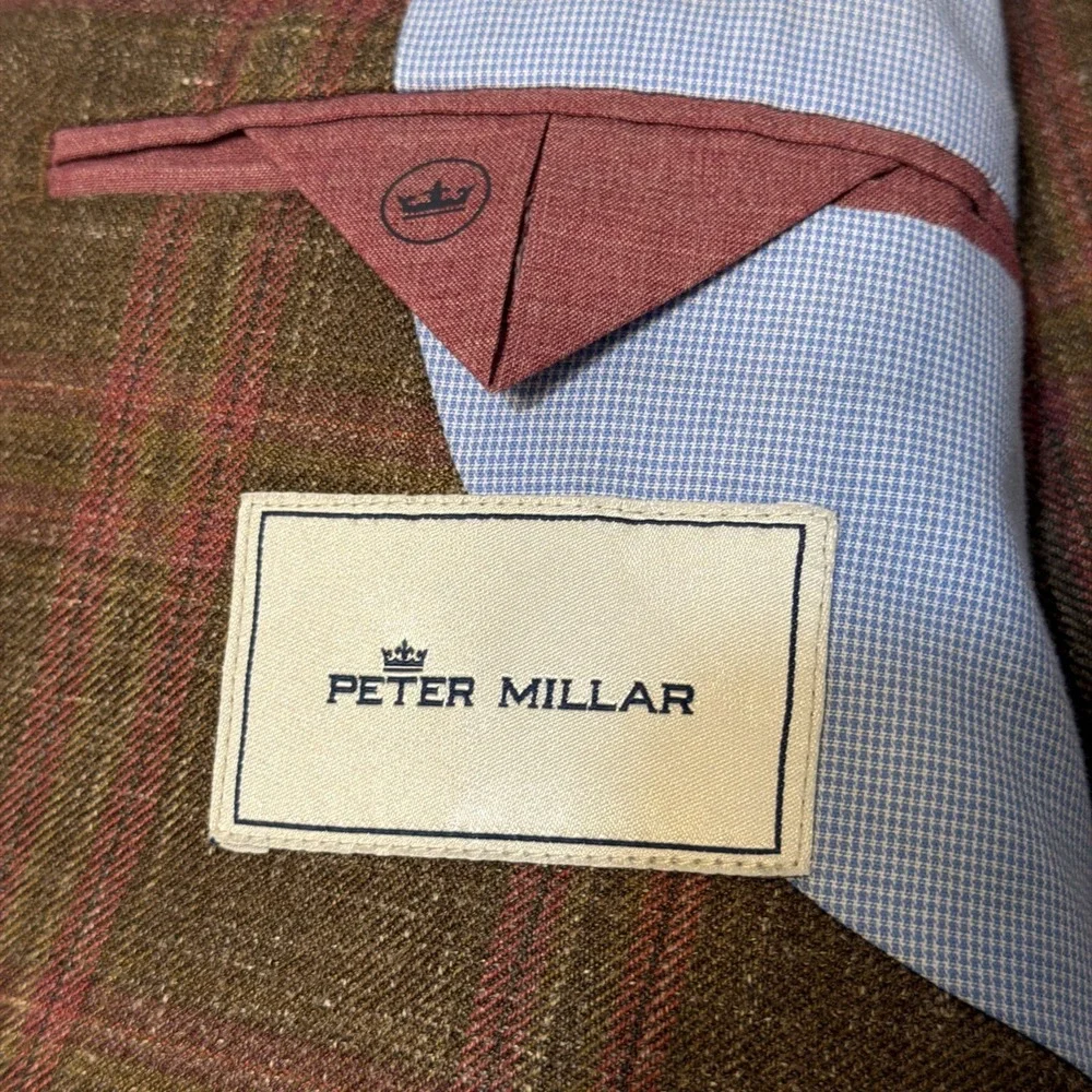 Peter Millar Windowpane Crown Soft Classic Sport Coat WoolSilkLinen XLT Blazer